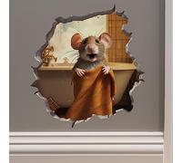 Autocollant mural 3D avec souris dans une serviette dans un trou de souris