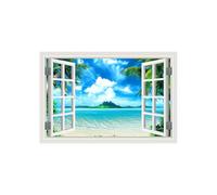 Autocollant mural 3D avec vue naturelle sur la plage - Motif paysage océanique - Décoration d'intérieur pour salle de bain, salon, chambre à coucher - Plage