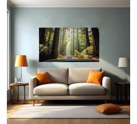 Autocollant mural 3D effet trompe-l’œil forêt de séquoias Sticker mural vinyle décoratif 90L x 55l cm décoration murale pour salon, chambre, bureau et salle de bain