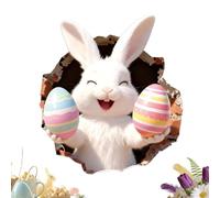 Autocollant mural 3D en forme de lapin de Pâques - Illusion 3D - Imperméable et amovible - Pour salle de bain et porte - Pour printemps, jardin, quotidien, Thanksgiving, fête
