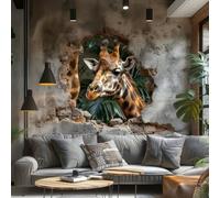 Autocollant mural 3D girafe réaliste qui traverse le mur - Décoration amusante en forme d'animal de safari pour salon, chambre d'enfant, chambre d'enfant