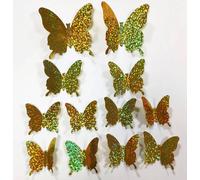 Autocollant Mural 3D Papillon À Paillettes,12 Pièces/Ensemble,Décoration De Chambre D'Enfants,Pour La Maison,Salon,Décoration De Mariage,Stickers Artistiques.Gold.