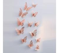 Autocollant Mural 3d Papillon Ajouré Or Rose, 12 Pièces/Ensemble, Étiquette Décorative Pour Décor De Maison, Décoration De Salle Pour Fête Et Mariage