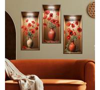 Autocollant mural 3D plantes vertes,3pcs 3D Vases Fleur Autocollants muraux Décalcomanies pour salon Chambre Chambre Cuisine Decor