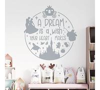 Autocollant mural « A Dream is a Wish Your Heart Makes » de Disney Cendrillon [XXLarge] [Argent]