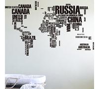 Autocollant mural amovible avec motif carte du monde et lettre anglaise pour décoration de maison, salon, chambre à coucher, 190 x 116 cm