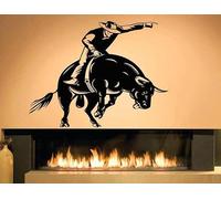 Autocollant mural amovible en vinyle avec chapeau de cowboy Wild West Country Cowboy Western Horse Bull Rodéo Texas Guitare Décoration d'intérieur 74 x 57 cm