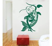 Autocollant mural amovible noir carpe chinoise sautant au-dessus de la porte du dragon, adapté pour les chambres et les salons, créant une atmosphère de bon augure 94 x 57 cm