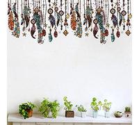 Autocollant Mural Attrape-RêVes Plume Indienne pour la DéCoration IntéRieure Vinyle Stickers Muraux Amovibles pour Chambre Salon DéCor Art Peintures Murales Bricolage