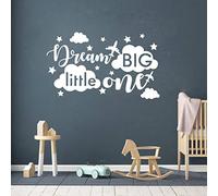 Autocollant mural avec citation Dream Big Little One, décoration de chambre de bébé, citation pour enfants, décoration de chambre de bébé garçon, autocollant avion, nuage et étoile, décalcomanies
