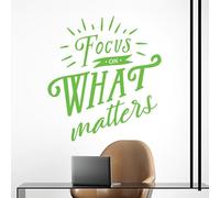 Autocollant mural avec citation « Focus on What Matters » - Pour bureau, entreprise, couloir - XXL - Vert citron