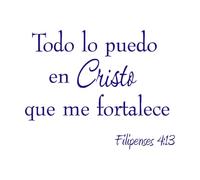 Autocollant mural avec citations espagnoles Je peux tout faire par le Christ qui me fortifie Verset biblique espagnol pour chambre à coucher Autocollant espagnol-S-42x34cm-Dark Blue