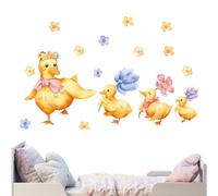 Autocollant Mural Canard Jaune,Stickers Muraux Canard De Dessin Animé, Autocollant mural vibrant avec des fleurs et un canard de dessin animé, Cultiver l'imagination Art mural pour Espace de vie pour