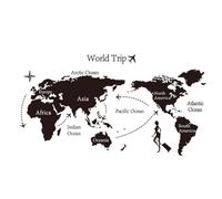 Autocollant Mural Carte du Monde Voyage pour Chambre et Salon | PVC Noir, Imperméable et Nettoyable, pour Carrelage Céramique, Miroirs, Locataires et Enseignants