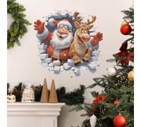 Autocollant mural créatif de Noël, effet 3D réaliste, Père Noël, renne percé, décalcomanie murale amusante pour fenêtre, salon, chambre à coucher, décoration de fête