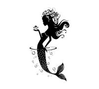 Autocollant mural de dessin animé sirène nageant hors de l'eau pour salle de bain, salle de douche étanche-S-30x56cm-Black