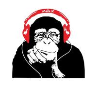 Autocollant mural de musique pour casque de singe gorille, salon, chambre d'enfant, dessin animé, graffiti, chimpanzé, écouteur-XL-74x77cm-Black