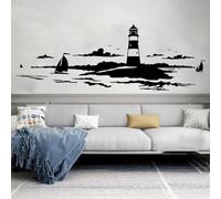 Autocollant mural de phare de paysage côtier d'horizon, pour salle de bains, Camping, camping-car, océan, mer, autocollant mural pour chambre d'enfants, chambre à coucher, salon, décor artistique
