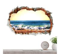 Autocollant mural de plage de mer, autocollant mural de scène de plage - d’écran de bâton de paysage - Autocollant adhésif à travers le mur, papier peint artistique, décorateur pour chambre à coucher