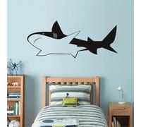 Autocollant mural de requin noir autocollant décoratif de toilettes pour enfants pour animaux autocollant amovible pochoir de requin mural