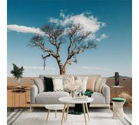 Autocollant mural de taille personnalisée, arbre solitaire dans le désert, vaste paysage aride, ciel bleu clair, paysage naturel, pour décoration murale, décalcomanies murales peelandstick.
