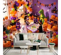 Autocollant mural de taille personnalisée, atmosphère festive d'Halloween, décorations Jackolanterns et fantômes, scène de fête de vacances ludique, pour décoration murale, décalcomanies murales