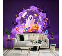 Autocollant mural de taille personnalisée, boule de cristal magique avec esprit mignon, JackoLantern et fumée violette, pour décoration murale, décalcomanies murales peelandstick.