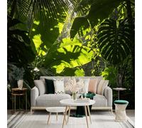 Autocollant mural de taille personnalisée, feuillage de forêt tropicale, feuilles de jungle luxuriantes, scène botanique ensoleillée, plante verte esthétique, pour décoration murale, décalcomanies