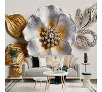 Autocollant mural de taille personnalisée, fleur métallique élégante, pétales dorés et argentés, strass scintillants, pour décoration murale, décalcomanies murales peelandstick.