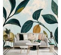 Autocollant mural de taille personnalisée, illustration de motif floral feuilles botaniques, grand papier peint photo amovible pour salon, chambre à coucher