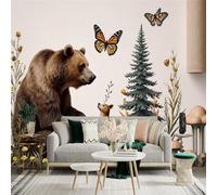 Autocollant mural de taille personnalisée, ours renard, papillons et champignons de la forêt, scène naturelle, pour décoration murale, décalcomanies murales peelandstick.