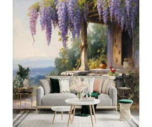 Autocollant mural de taille personnalisée, pergola de glycine surplombant les collines, pour décoration murale, décalcomanies murales peelandstick.