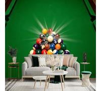Autocollant mural de taille personnalisée, tir dynamique de billard, boules de billard colorées sur feutre vert, atmosphère de jeu sportif, pour décoration murale, décalcomanies murales peelandstick.