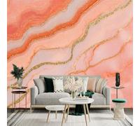 Autocollant mural de taille personnalisée, tourbillon rose corail doré, texture marbre, paillettes, tissu mural auto-adhésif amovible, grand papier peint photo pour salon, chambre à coucher