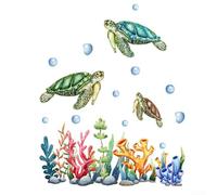 Autocollant mural décoratif en PVC pour salle de bain Motif tortue algues