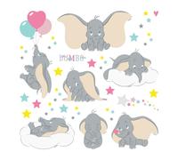 Autocollant mural Disney Dumbo gris, rose et jaune - 600237 - 30 x 30 cm