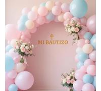 Autocollant Mural Doré Mi Bautizo, Décoration Amovible en Forme d'Arche de Ballons pour Baptême Première Communion Baby Shower (Style 1)