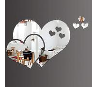 Autocollant mural en forme de cœur, 3 carreaux de miroir en forme de cœur, autocollant mural amovible en acrylique 3D pour maison, salon, chambre à coucher (argenté)