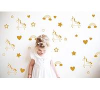 Autocollant mural en vinyle amovible pour chambre d'enfant Motif licorne arc-en-ciel A13 Doré