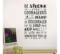 Autocollant mural en vinyle avec citation « Be Strong and Courageous » de Joshua 19 - Décoration de chambre d'enfant - Verset de la Bible - Boussole - Flèche - 42 x 68 cm