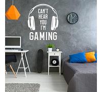 Autocollant mural en vinyle avec citation de jeu vidéo Can't Hear You I'm Gaming Gamer Life - 01 - Blanc - 42 x 50 cm