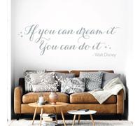 Autocollant mural en vinyle avec citation de Walt Disney « If you can dream it, You can do it » XLarge (1400 x 455mm) Argenté.