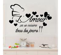 Autocollant mural en vinyle avec citation en anglais L'Amour Ça Se Cuisine - 61 x 42 cm