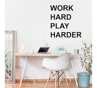 Autocollant mural en vinyle avec citation « Work Hard Play Harder » pour bureau, décoration intérieure inspirante 57 x 57 cm