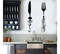 Autocollant mural en vinyle avec couteau, fourchette, couverts, décoration de cuisine, décoration murale pour la maison, la salle à manger, 96 x 57 cm