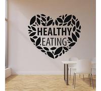 Autocollant mural en vinyle avec cœur pour manger sainement, cuisine, nourriture biologique, restaurant, décoration intérieure, autocollants pour fenêtre, art feuilles, 74 x 87 cm