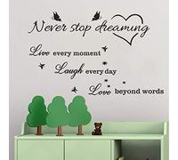 Autocollant mural en vinyle avec inscription Never Stop Dreaming Live Laugh Love - Décoration murale pour chambre à coucher, salon, fenêtre, porte