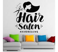 Autocollant mural en vinyle avec logo pour salon de coiffure, centre de coiffure, salon de beauté, décoration intérieure, porte, fenêtre, 57 x 58 cm