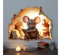Autocollant mural en vinyle avec trou de souris pour amoureux des livres de souris, décoration de lecture de souris, jolie souris dans un trou, autocollant de souris (couleur 2, 30 cm)