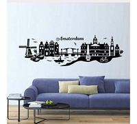 Autocollant mural en vinyle de paysage d'architecture hollandaise-idéal pour la décoration murale de chambre à coucher, salon, chambre d'enfant-autocollant mural amovible noir 99X29Cm